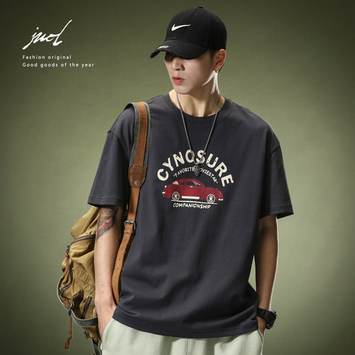 美式圆领短袖t恤男生夏季2025潮