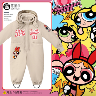 飞天小女警联名儿童连体滑雪服女童小孩冬季加厚保暖滑雪衣装备
