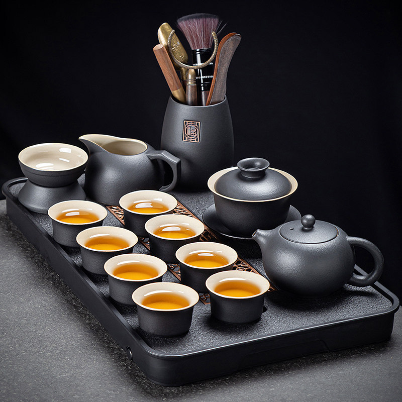 黑陶功夫茶具套组家用轻奢高档办公室盖碗茶杯泡茶壶中式2025新款