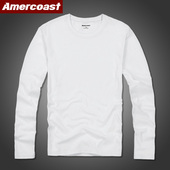 T恤男纯棉春秋季 薄款 简约宽松美式 美洲海岸af长袖 圆领纯色打底衫