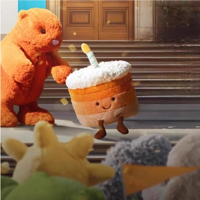 英国趣味橙色生日蛋糕可爱公仔