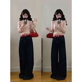 女装 粉色v领长袖 针织衫 大码 上衣秋冬甜辣风修身 显瘦打底内搭