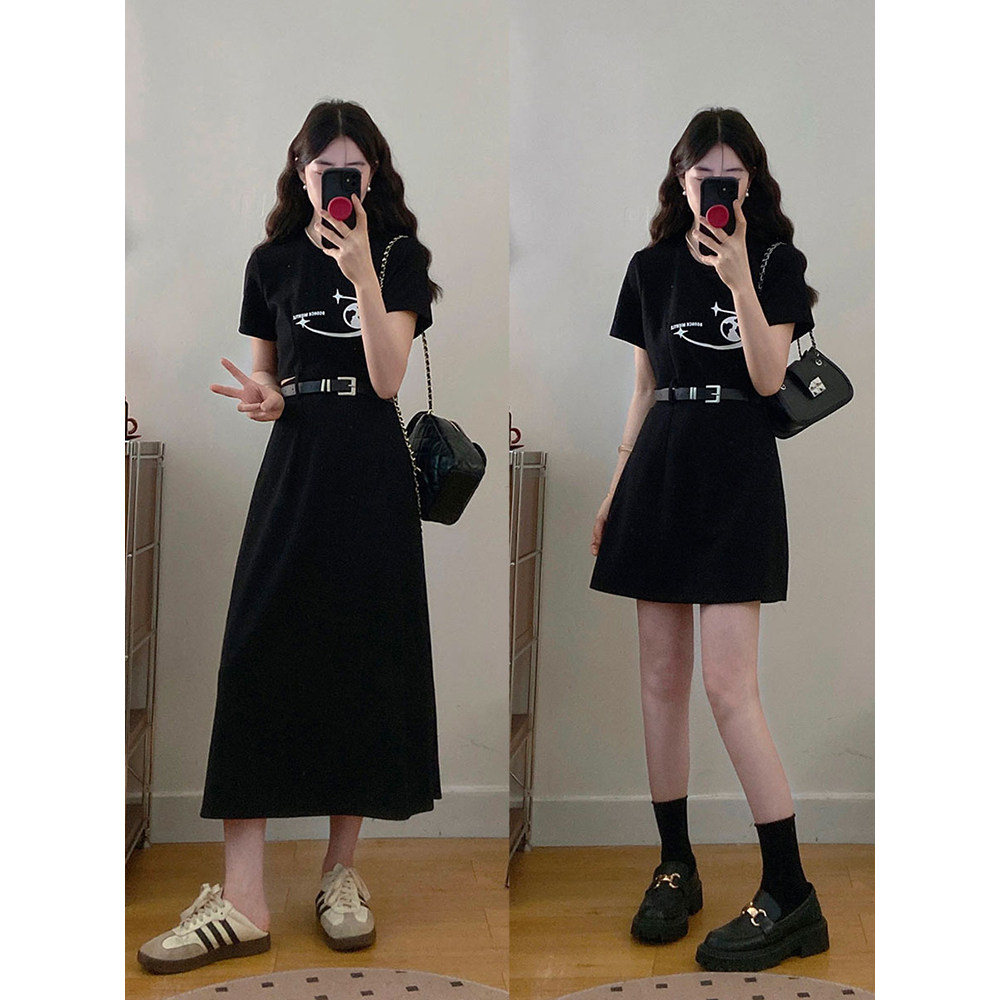 大码女装时尚气质正肩修身黑色显瘦拼接连衣裙胖MM长短裙女
