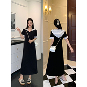 现货大码 女装 拼接蕾丝连帽连衣裙女胖MM气质设计感显瘦中长裙女