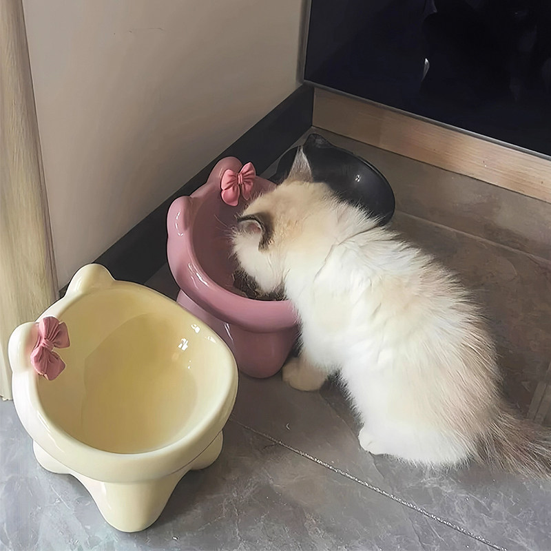 猫碗陶瓷碗猫食盆喝水碗防黑下巴