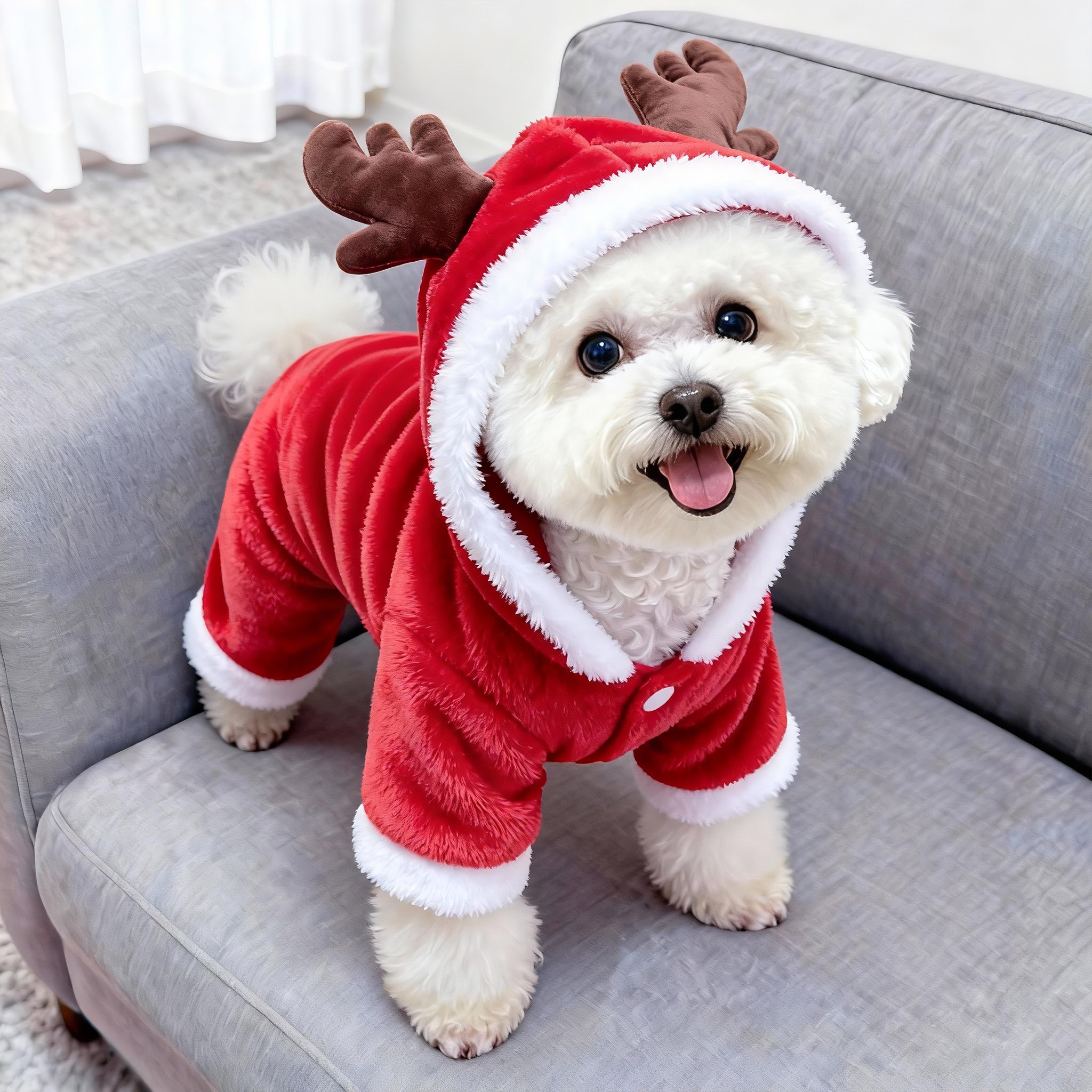 狗狗衣服圣诞麋鹿连帽卫衣宠物猫咪毛绒加厚保暖小狗可爱圣诞服饰