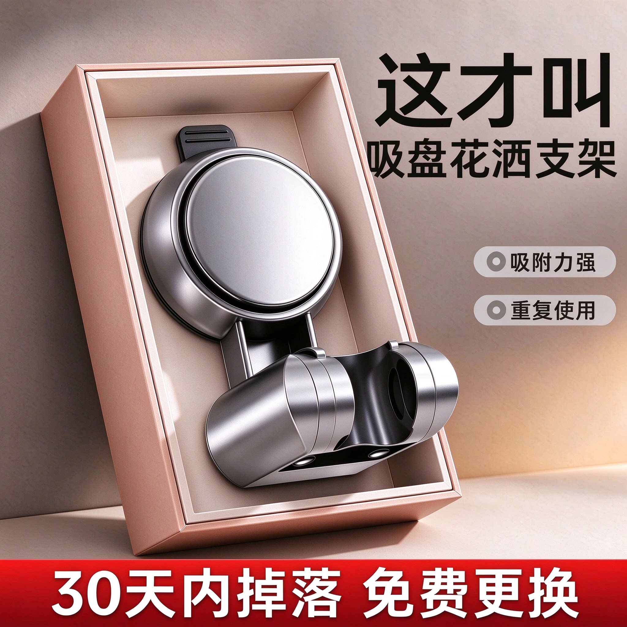 吸盘花洒支架固定神器浴室免打孔儿童淋浴喷头支架可移动万向调节