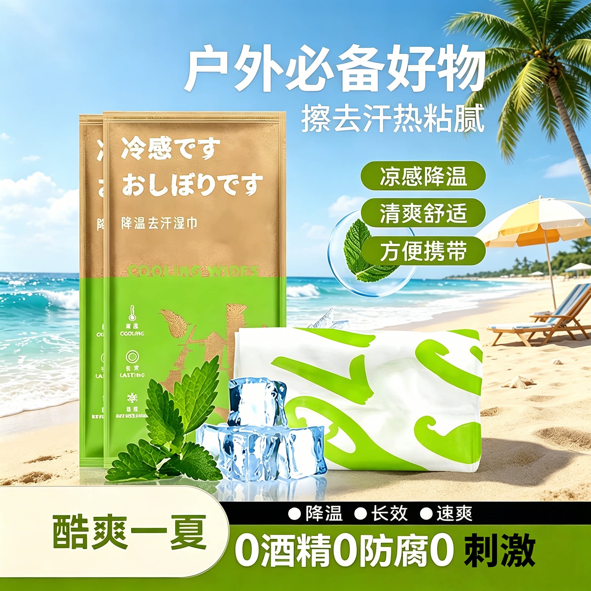 降温冰巾湿巾冰感去汗薄荷毛巾运动户外军训学生防暑清凉神器防晒