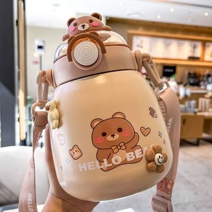 保温杯女生316高颜值吸管水杯大容量学生可爱儿童上学专用大肚杯
