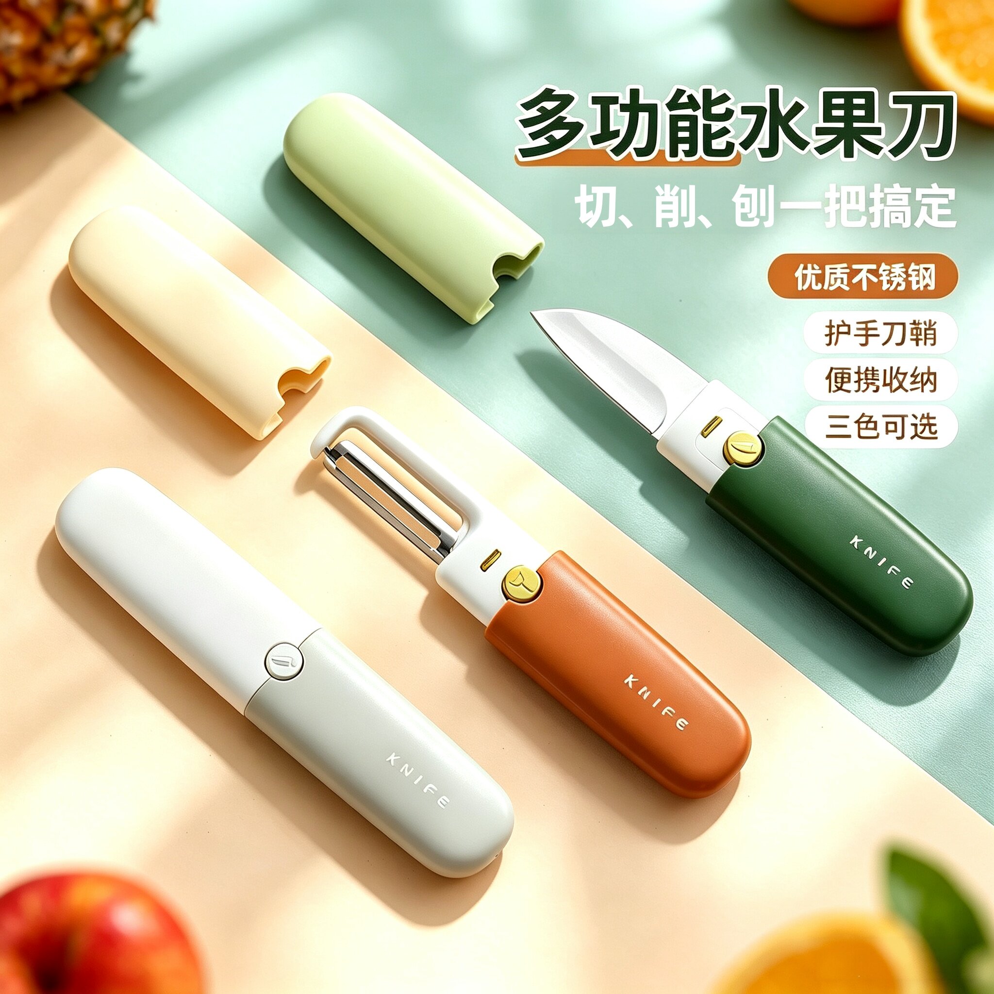 水果刀削皮刀二合一便携水果宿舍神器去皮刮皮多功能刨刀随身实用