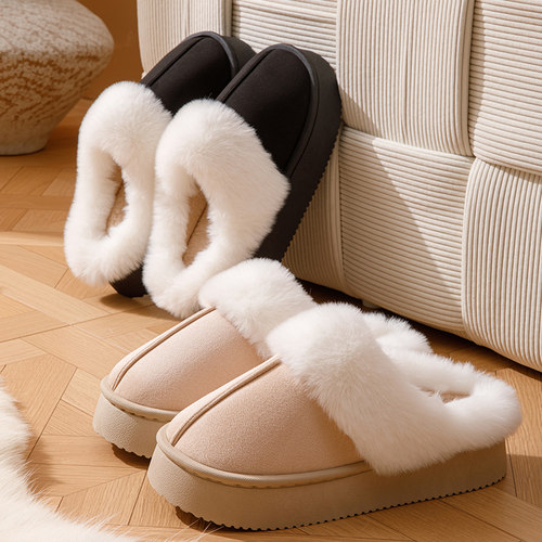 秋冬季2025新款翻半包跟棉拖加绒保暖情侣外穿毛毛绒厚底防滑居家