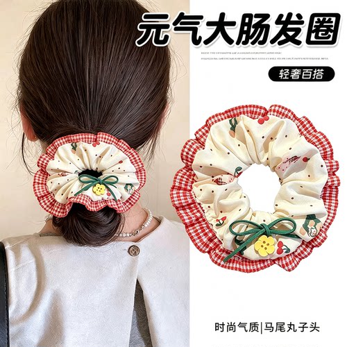 韩系格子蝴蝶结大肠发圈发饰头绳