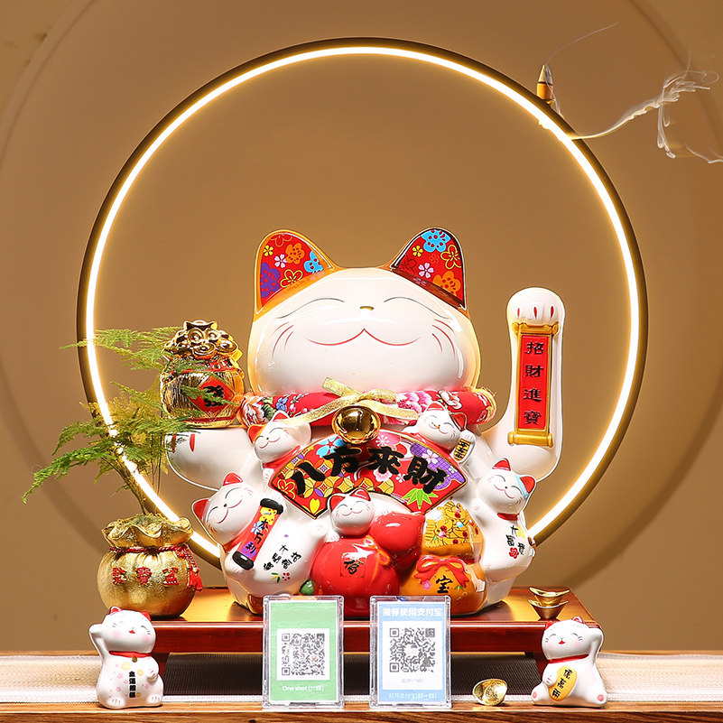 特大号摇手招财猫店铺发财开业收银前台语音播报创意家居乔迁送礼_虎窝淘