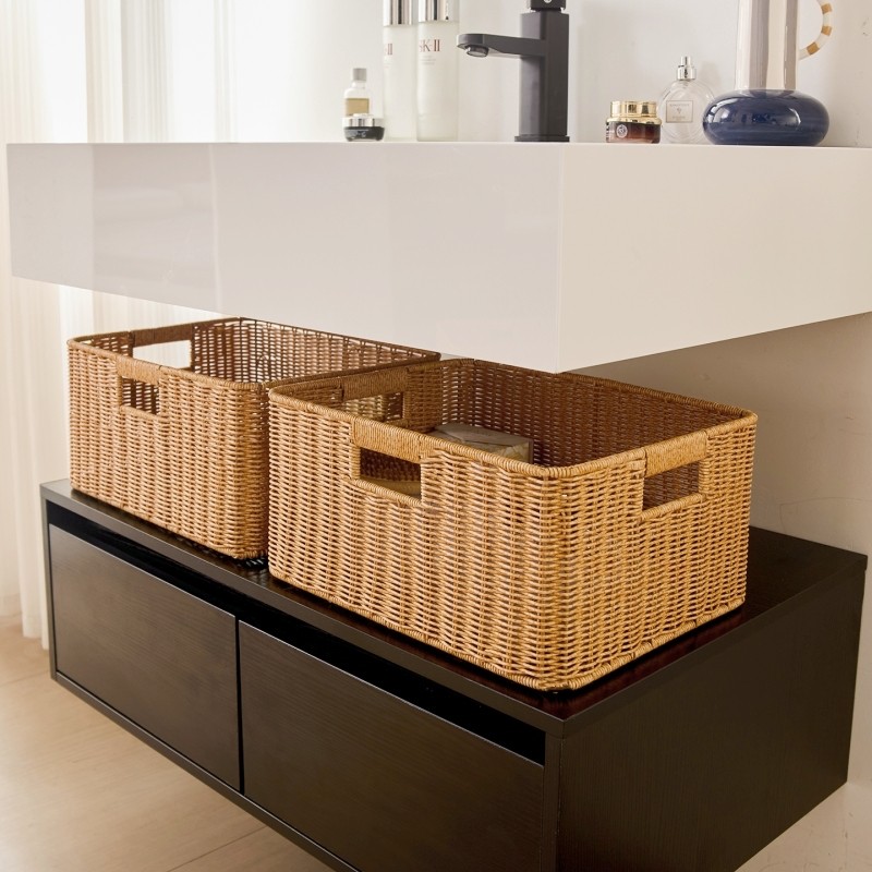 日式编织收纳筐仿藤编家用浴室卫生间收纳篮杂物篮子储物筐置物篮