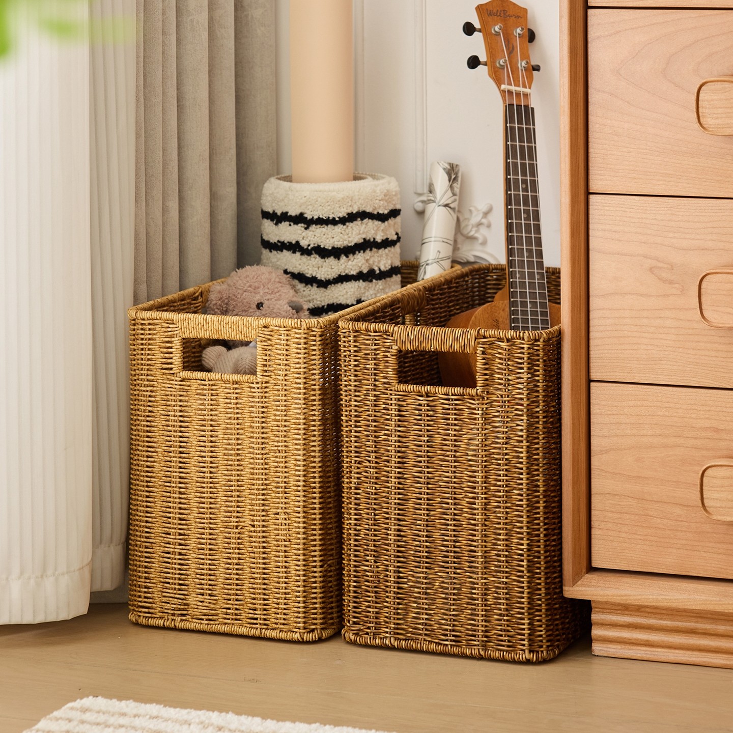 窄高型编织收纳筐家用缝隙杂志筐仿藤编窄长款墙角沙发边角储物筐,收纳整理,收纳筐,淘宝优惠券,粉丝福利购,淘宝优惠卷