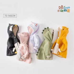 男童摇粒绒外套女童冬装童装带帽子保暖抓绒宝宝卡通动物外套男女