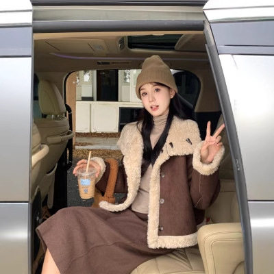 海森堡少女外套羊羔毛奶呼呼设计感两面穿皮毛一体环保仿皮草上衣