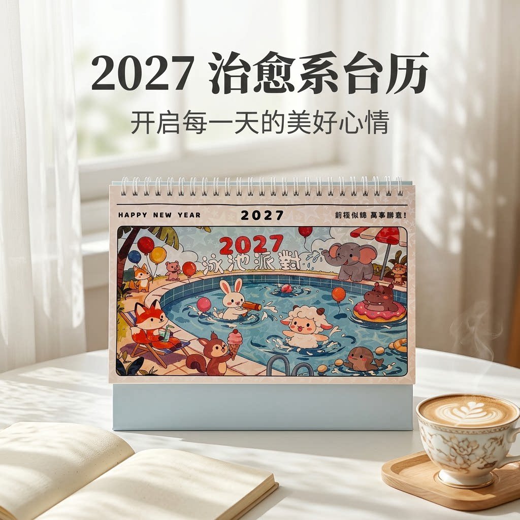 2027年台历羊年插画创意简约商务办公日历桌面小摆件计划本月历每日工作打卡公司广告年历定制logo可爱清新风
