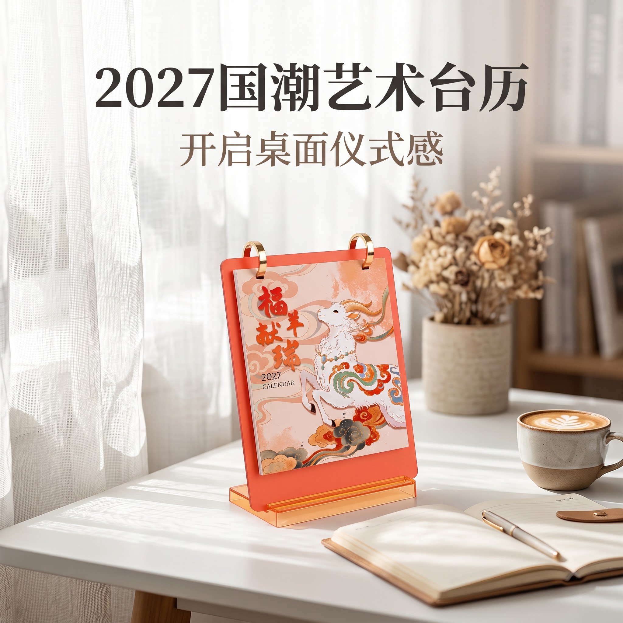 2027年羊年台历极简双圈金属圈翻页立式桌面摆件创意简约商务办公新年礼品送客户公司办公室会议室前台图片