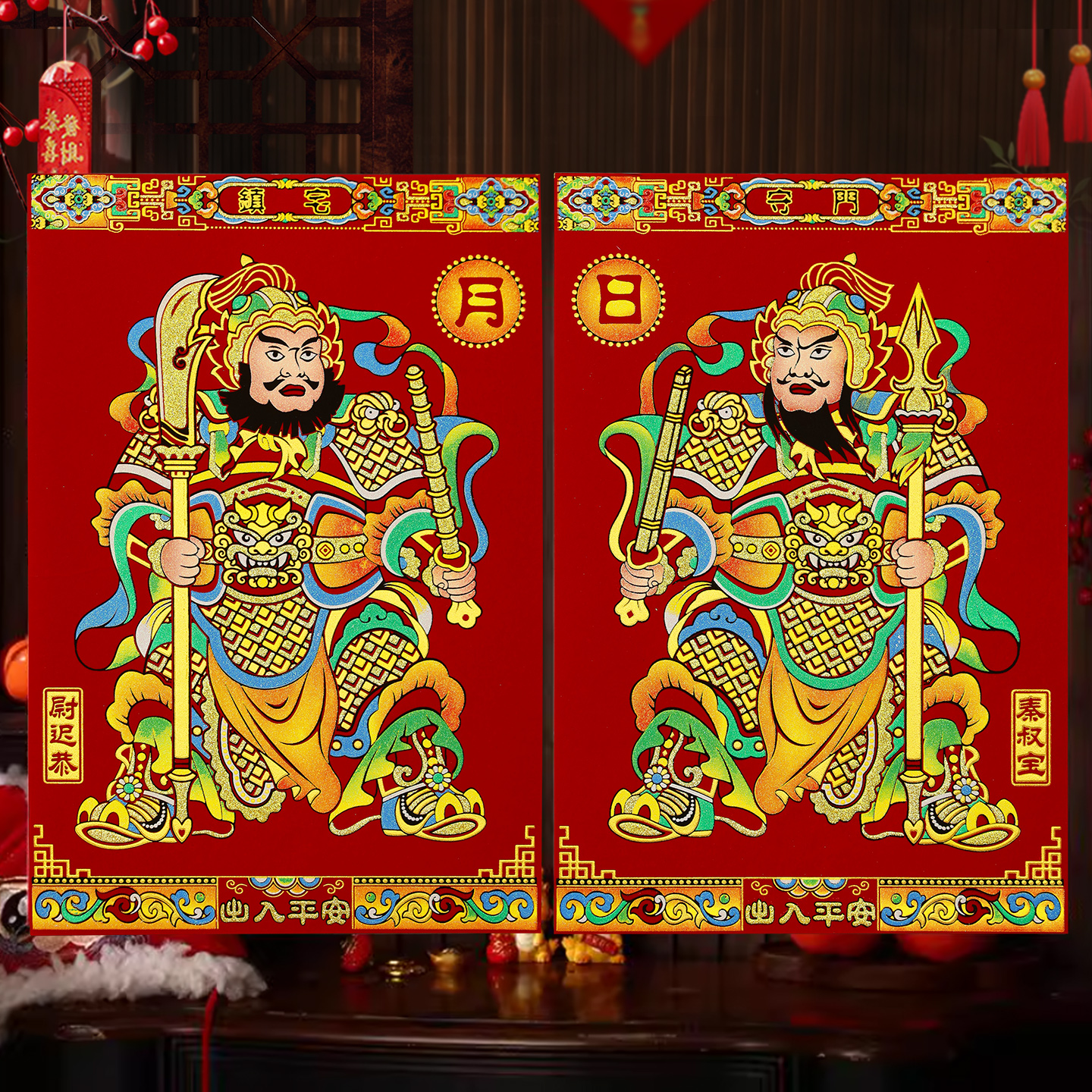 新年绒布门神贴纸春节装饰大门贴