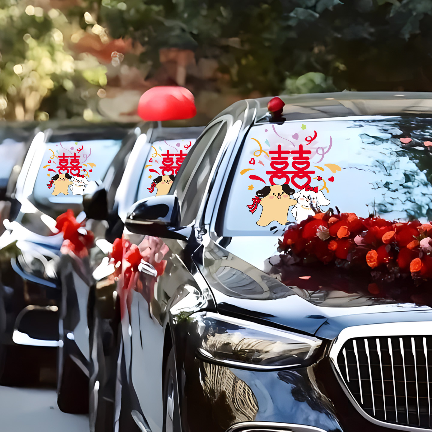 婚车喜字贴纸结婚静电贴婚房布置