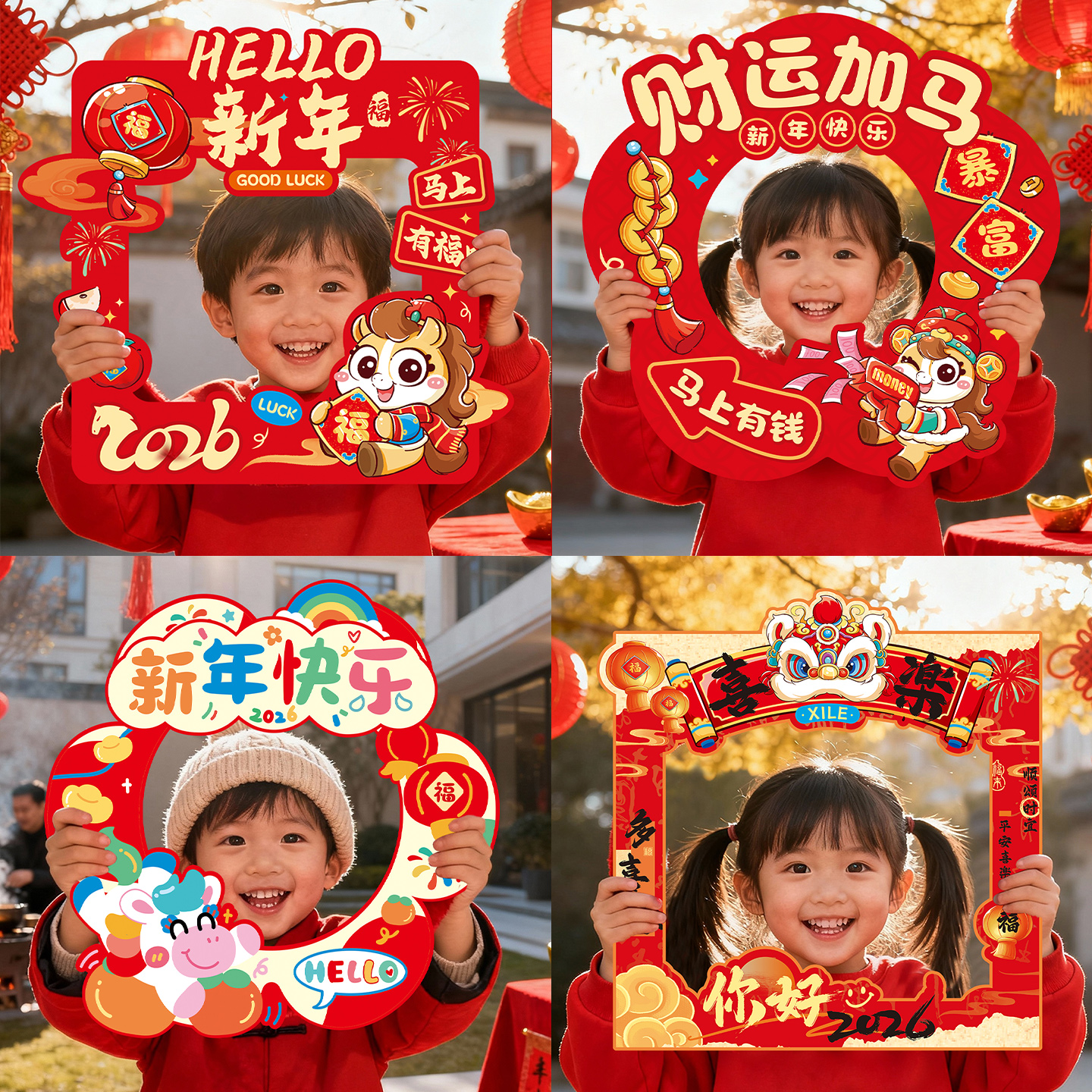 新年拍照道具kt板相框马年装饰品