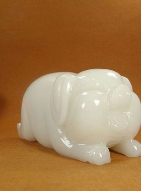 天然阿富汗白玉猪摆件十二生肖福猪客厅玄关办公桌玉石猪装饰摆件