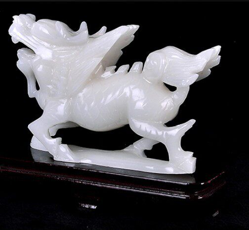 玉雕工艺品 阿富汗白玉麒麟摆件玉麒麟玉石摆件风水摆件一件