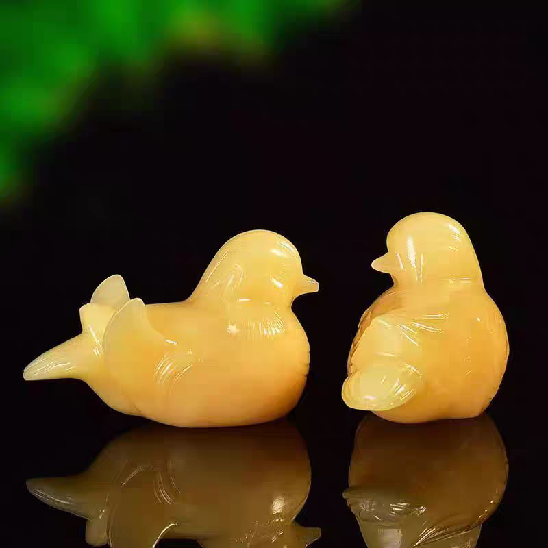 天然黄玉鸳鸯结婚礼物催桃花天生一对百年好合床头居家桌面摆件