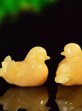 天然黄玉鸳鸯结婚礼物催桃花天生一对百年好合床头居家桌面摆件