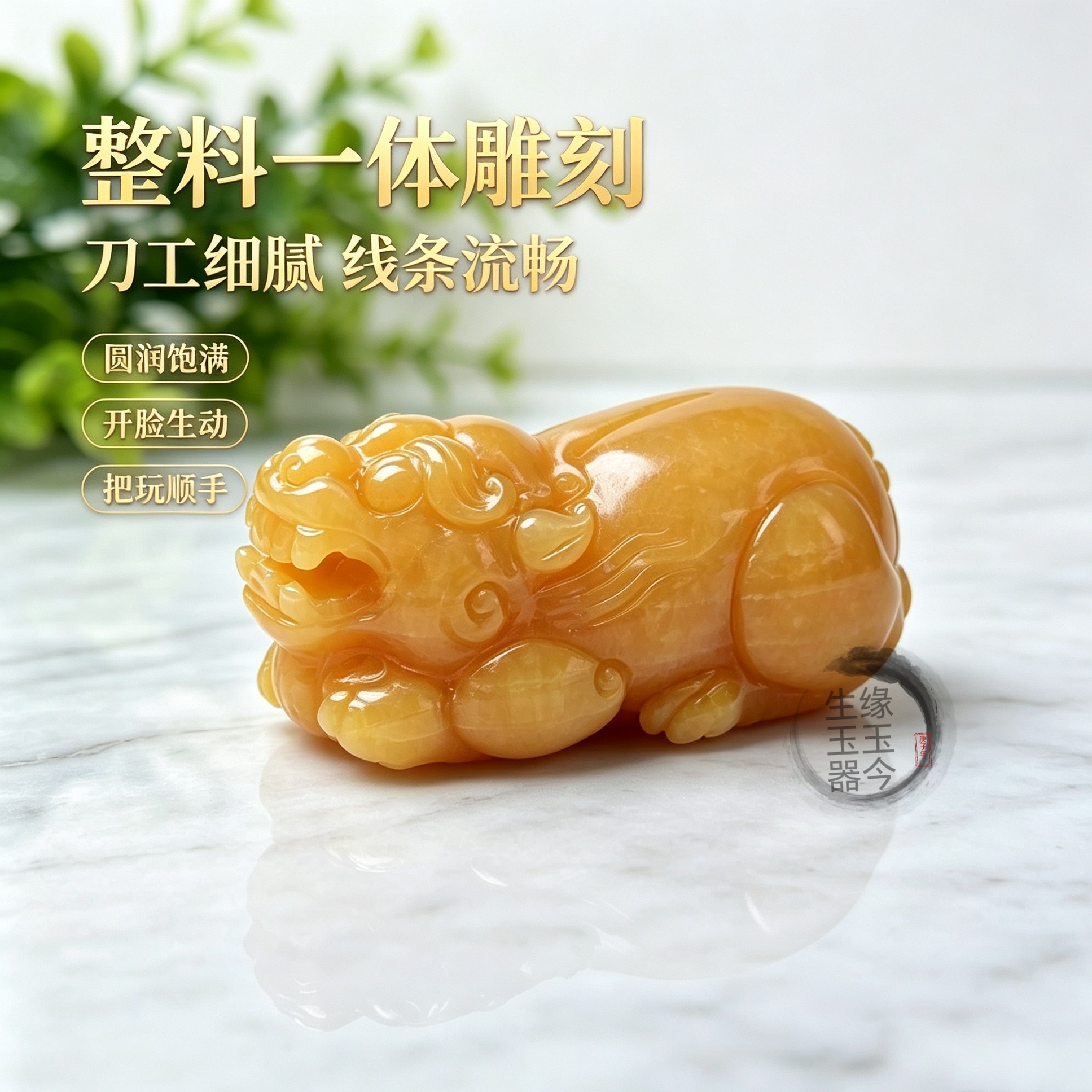 天然玉石黄玉貔貅摆件招财皮丘家居客厅办公室手把件送礼原石雕刻图片