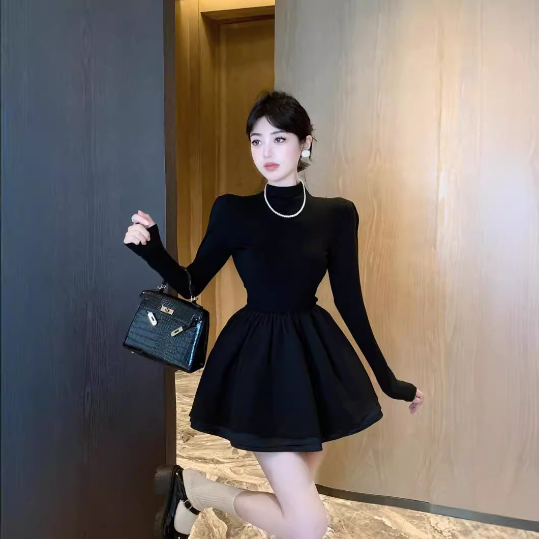 小香风千金公主连衣裙女秋冬半高领打底内搭针织裙小黑裙蓬蓬裙子,女装/女士精品,连衣裙,淘宝优惠券,粉丝福利购,淘宝优惠卷