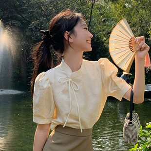 国风上衣设计感女小众夏季 衬衫 感法式 复古短袖 时尚 旗袍改良新中式