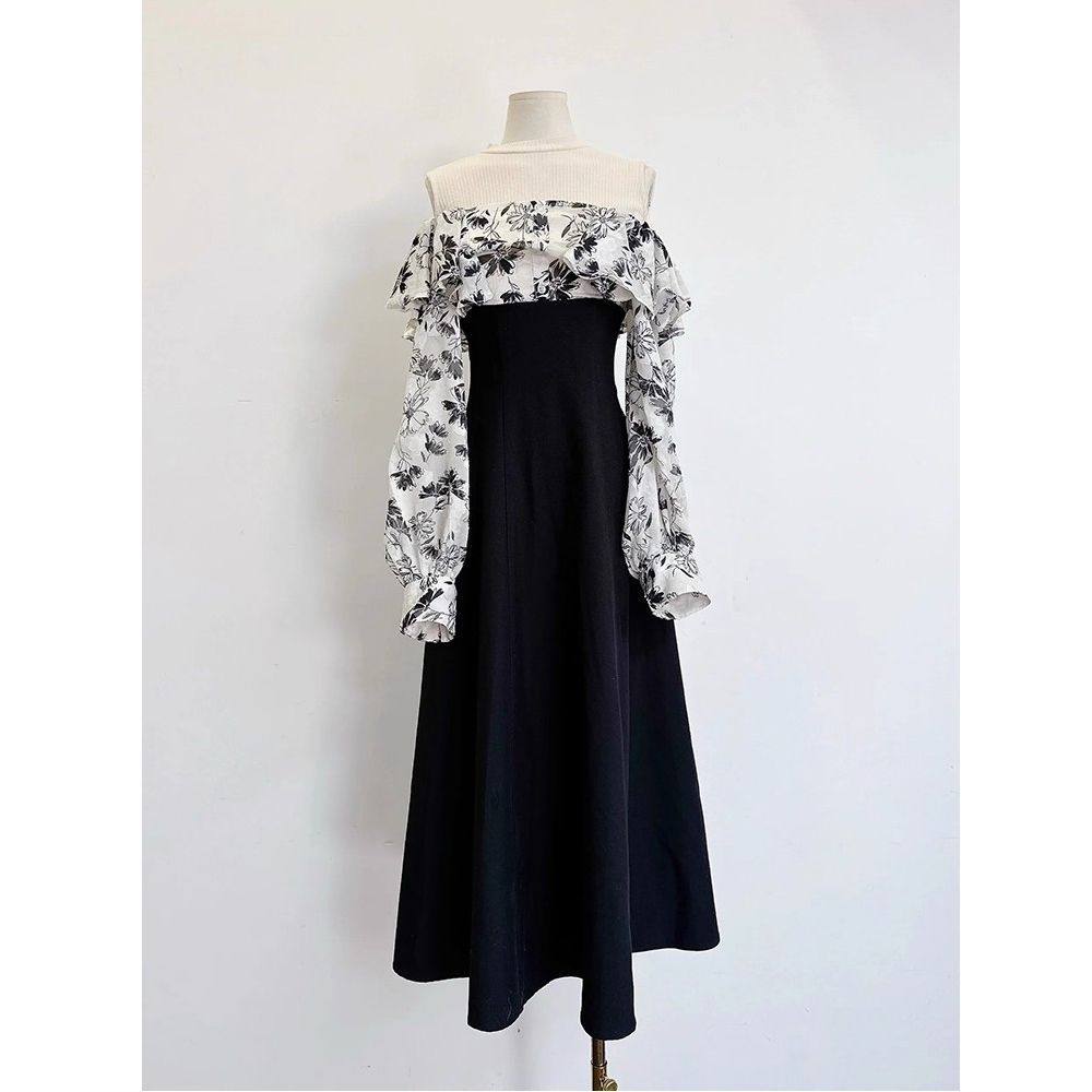 法式温柔甜美掐腰显瘦连衣裙女春季新款小个子露肩绝美长裙子