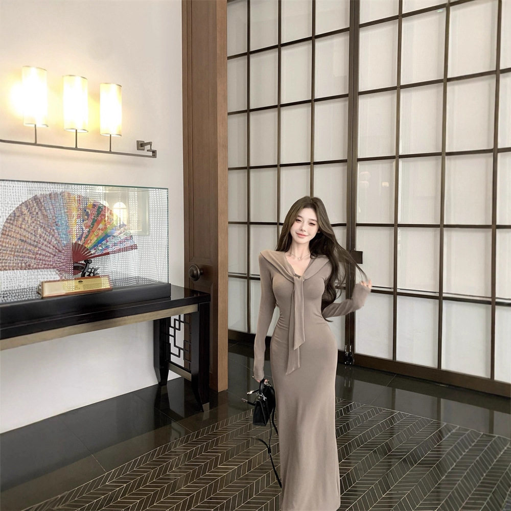 纯欲温柔气质拼接系带长袖连衣裙女早秋冬季新款收腰显瘦长裙女装,女装/女士精品,连衣裙,淘宝优惠券,粉丝福利购,淘宝优惠卷