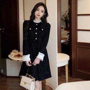 新年红色小香风过年战袍连衣裙女秋冬小个子年会小礼服轻奢高级感