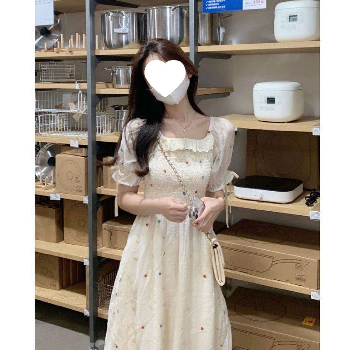 有加内衫方领碎花夏季温柔风收腰