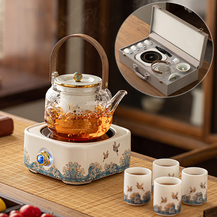 耐高温玻璃煮茶水壶套装电陶炉煮茶器煮茶炉家用烧茶炉送礼礼盒装