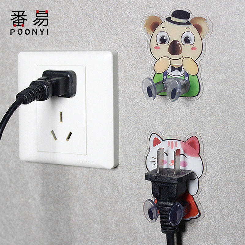 pq801_插座卡通可爱插座粘钩创意电源线收纳插头挂钩固定无痕粘胶
