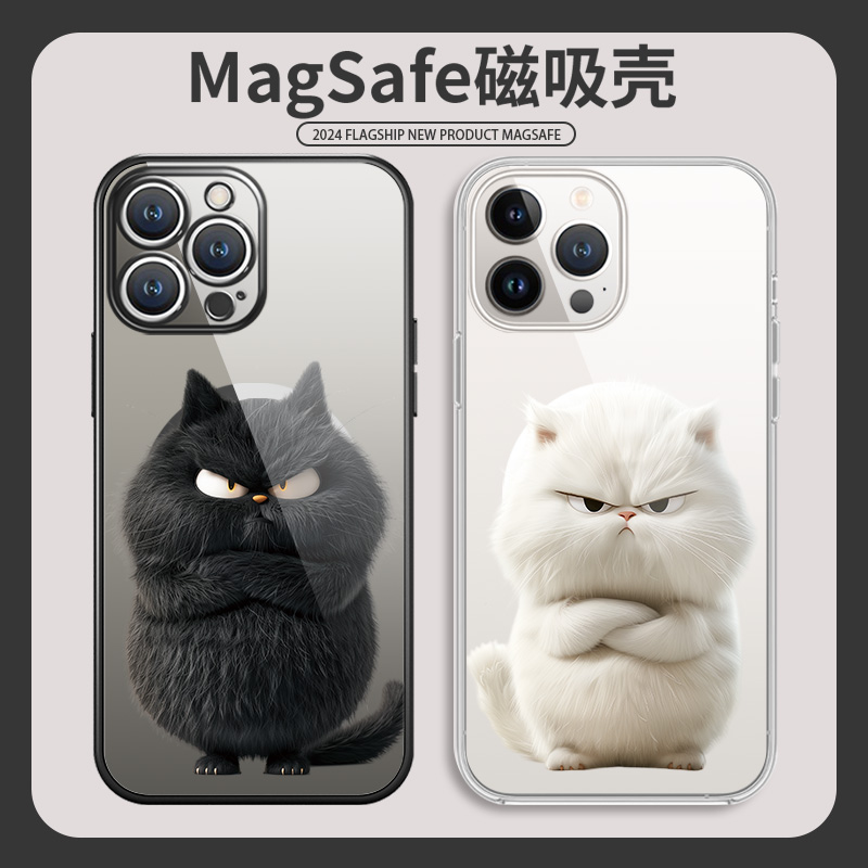 适用苹果白猫黑猫情侣手机壳
