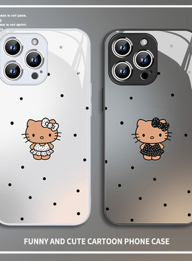黑皮HelloKitty猫适用苹果17系列手机壳iPhone16promax少女风15/14plus裙子哈喽kitty玻璃13/12mini/11/x/8/7
