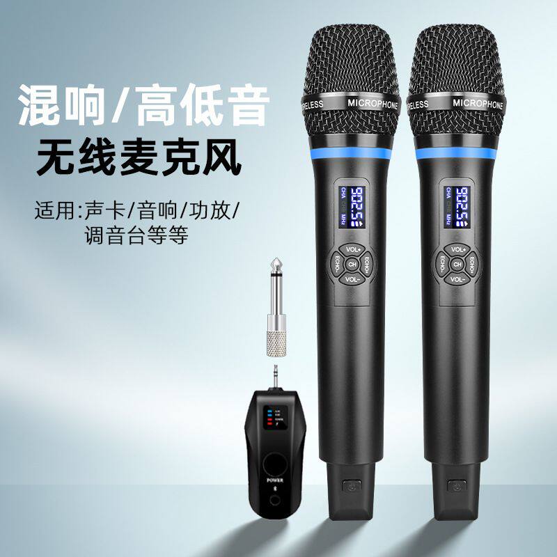 一拖二带混响蓝牙无线麦克风舞台演出家用户外会议K歌直播声卡麦