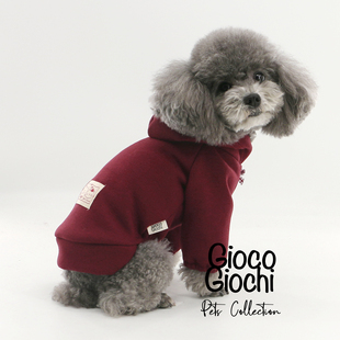 giocogiochi宠物秋冬蝴蝶结酒红色连帽套头卫衣狗狗新年帽衫泰迪