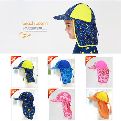 儿童泳帽男童防晒护颈护耳女童大帽檐夏鬼子帽可爱沙滩遮阳游泳帽