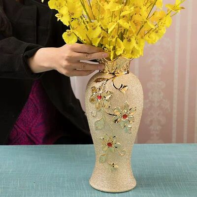 48cm陶瓷花瓶 金色可装水欧式落地大花瓶 欧式现代客厅房间装饰
