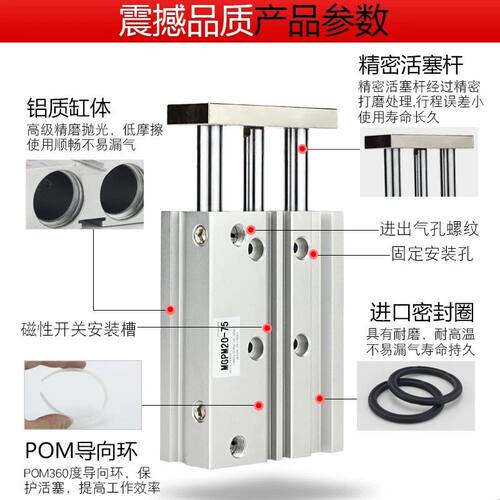 气动带导杆三轴三杆气缸MGPM12X16X20X25X32X40X50X63-100-50-75Z