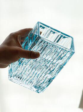 北欧瓶蓝色水养冰川款极冻摆件透明鲜花花瓶风格插花玻璃网客厅红