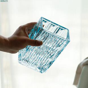 北欧瓶蓝色水养冰川款极冻摆件透明鲜花花瓶风格插花玻璃网客厅红