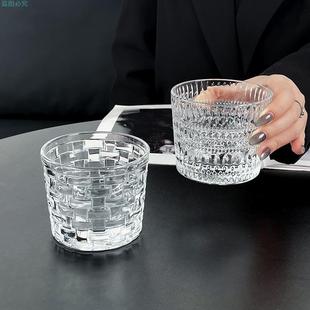 ins果汁浮雕家用风高水杯冷饮玻璃杯威士忌颜值啤酒杯咖啡杯藤编