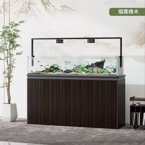 森森新款鱼缸客厅家用溪流缸超白玻璃原生造景大型底滤极窄侧溢流